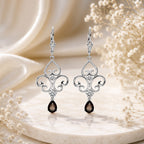 LENYA ต่างหูประดับด้วยพลอยสโมคกี้ควอตซ์(Smoky Quartz) ตัวเรือนเงินแท้ 925 ชุบทองขาว