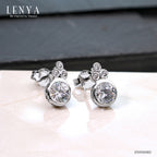 LENYA ต่างหู CZ จาก SWAROVSKI ทรงกลมน่ารัก ขนาด 5 มิล บนตัวเรือนเงินแท้925 ชุบทองคำขาว