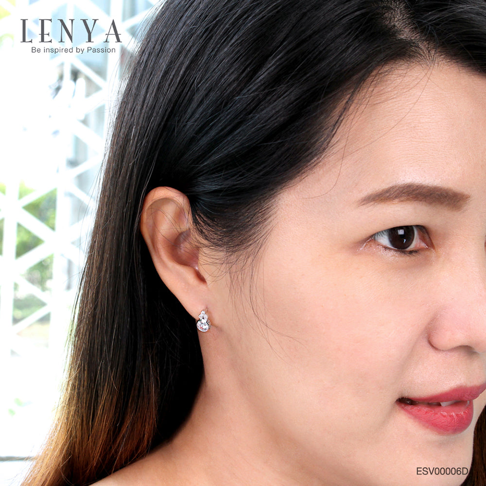 LENYA ต่างหู CZ จาก SWAROVSKI ทรงกลมน่ารัก ขนาด 5 มิล บนตัวเรือนเงินแท้925 ชุบทองคำขาว