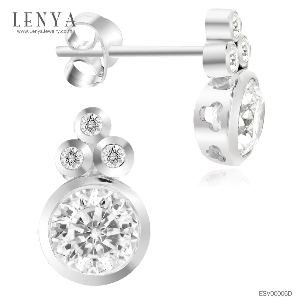 LENYA ต่างหู CZ จาก SWAROVSKI ทรงกลมน่ารัก ขนาด 5 มิล บนตัวเรือนเงินแท้925 ชุบทองคำขาว
