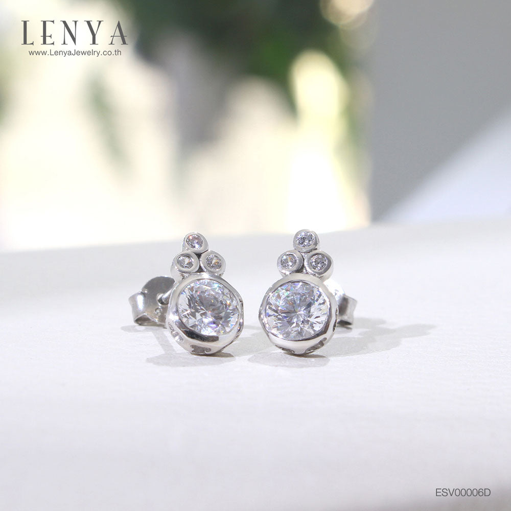 LENYA ต่างหู CZ จาก SWAROVSKI ทรงกลมน่ารัก ขนาด 5 มิล บนตัวเรือนเงินแท้925 ชุบทองคำขาว