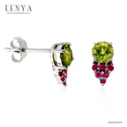 LENYA ต่างหูเพอริดอท ตัดสีด้วยทับทิม ตัวเรือนเงินแท้ 925 ชุบทองคำขาว ดีไซน์เรียบหรู สำหรับผู้หญิงวัยทำงาน
