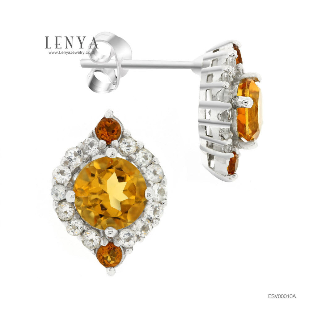 LENYA ต่างหูเงินแท้ ประดับพลอยซิทริน และ คิวบิกเซอร์โคเนีย (Cubic Zirconia)เสริมให้ร่ำรวยอย่างมีสติ