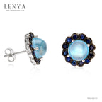 LENYA ต่างหูพลอยบลูโทแพซ เสริมความมั่นใจ ชัดเจน ปัญญา ขนาด 8 มิล ตัวเรือนเงินแท้925 ชุบทองคำขาว