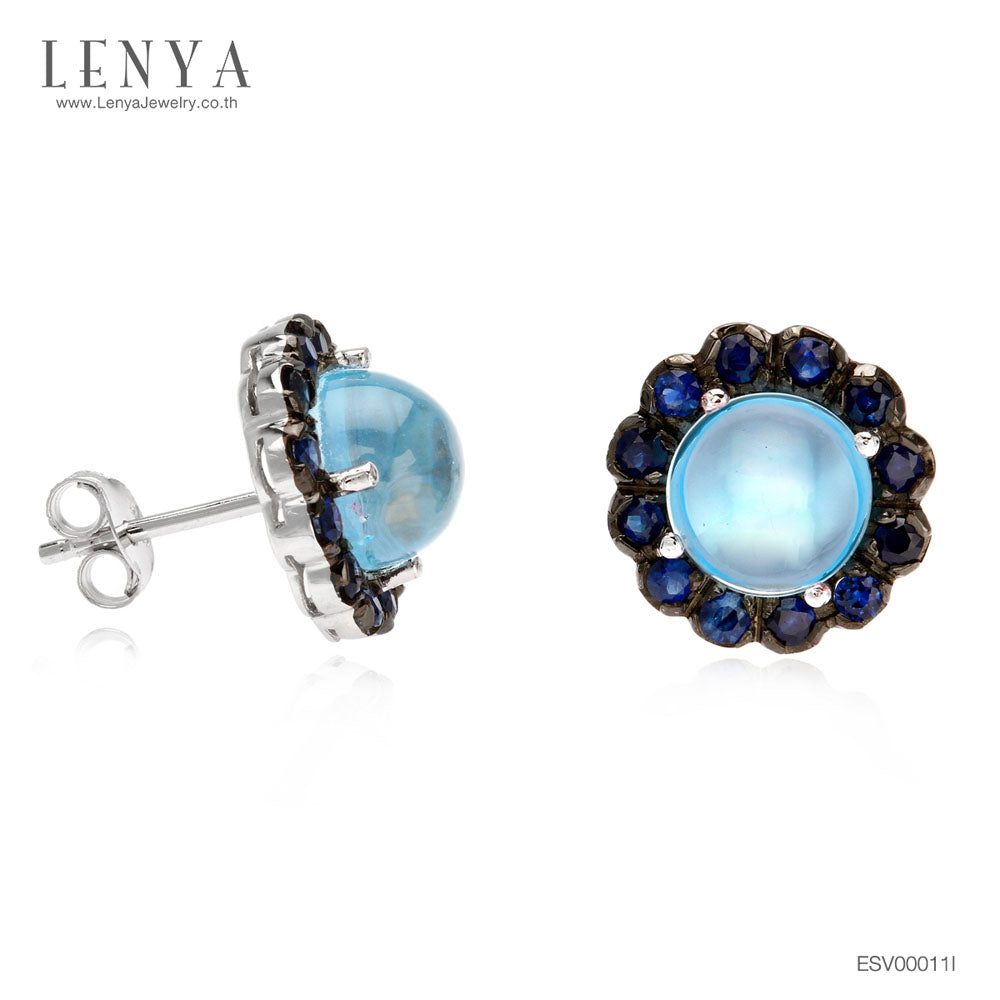 LENYA ต่างหูพลอยบลูโทแพซ เสริมความมั่นใจ ชัดเจน ปัญญา ขนาด 8 มิล ตัวเรือนเงินแท้925 ชุบทองคำขาว