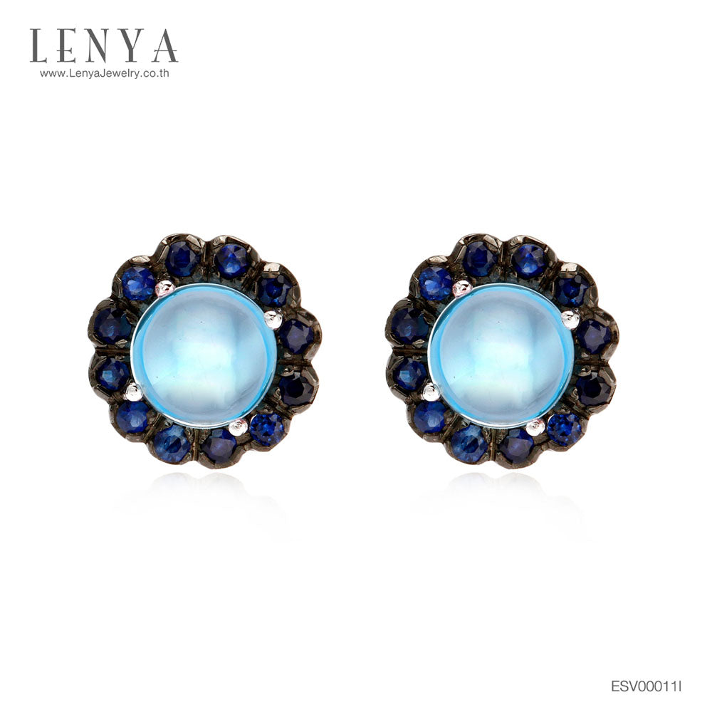 LENYA ต่างหูพลอยบลูโทแพซ เสริมความมั่นใจ ชัดเจน ปัญญา ขนาด 8 มิล ตัวเรือนเงินแท้925 ชุบทองคำขาว