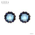 LENYA ต่างหูพลอยบลูโทแพซ เสริมความมั่นใจ ชัดเจน ปัญญา ขนาด 8 มิล ตัวเรือนเงินแท้925 ชุบทองคำขาว