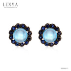 LENYA ต่างหูพลอยบลูโทแพซ เสริมความมั่นใจ ชัดเจน ปัญญา ขนาด 8 มิล ตัวเรือนเงินแท้925 ชุบทองคำขาว