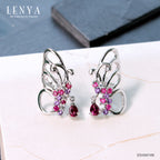 LENYA ต่างหูดีไซน์สวยทรงผีเสื้อ ประดับพลอยโรโดไลท์ (Rhodolite) อเมทีส (Amethyst) ทับทิม (Ruby) และ คิวบิกเซอร์โคเนีย (Cubic Zirconia)