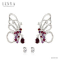 LENYA ต่างหูดีไซน์สวยทรงผีเสื้อ ประดับพลอยโรโดไลท์ (Rhodolite) อเมทีส (Amethyst) ทับทิม (Ruby) และ คิวบิกเซอร์โคเนีย (Cubic Zirconia)