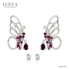 LENYA ต่างหูดีไซน์สวยทรงผีเสื้อ ประดับพลอยโรโดไลท์ (Rhodolite) อเมทีส (Amethyst) ทับทิม (Ruby) และ คิวบิกเซอร์โคเนีย (Cubic Zirconia)