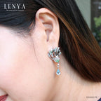 LENYA ต่างหูพลอยบลูโทแพซ เสริมความมั่นใจ ชัดเจน ปัญญา ขนาด 8×5 มิล ตัวเรือนเงินแท้925 ชุบทองคำขาว
