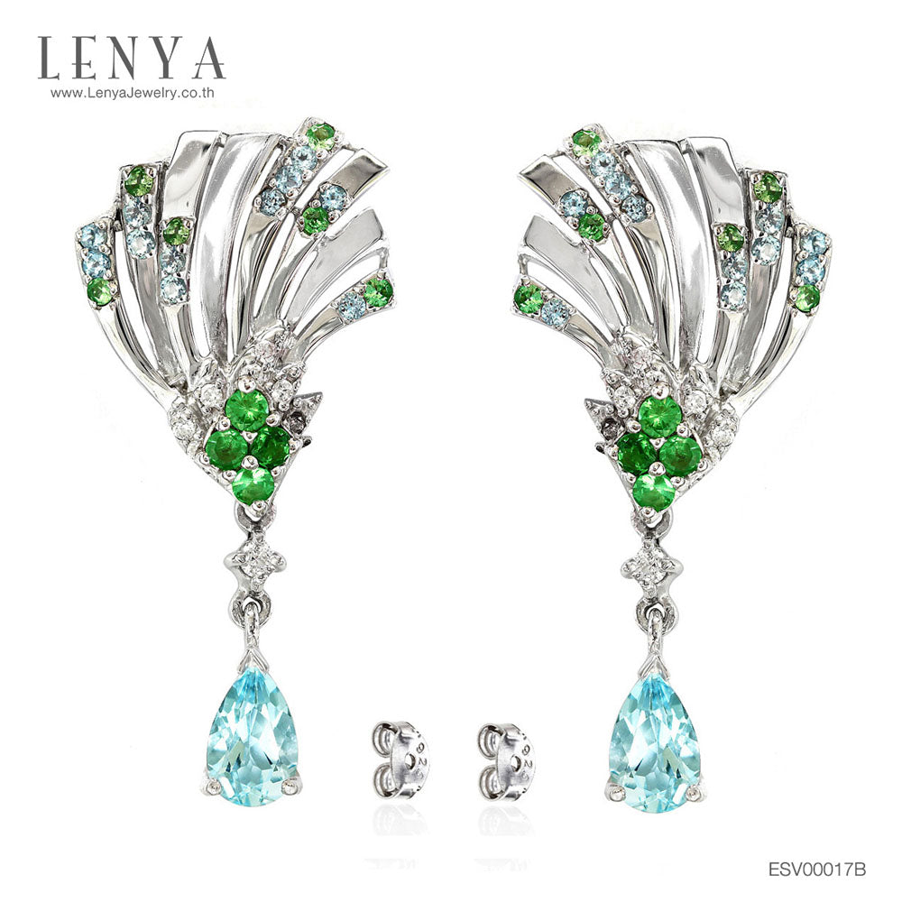 LENYA ต่างหูพลอยบลูโทแพซ เสริมความมั่นใจ ชัดเจน ปัญญา ขนาด 8×5 มิล ตัวเรือนเงินแท้925 ชุบทองคำขาว