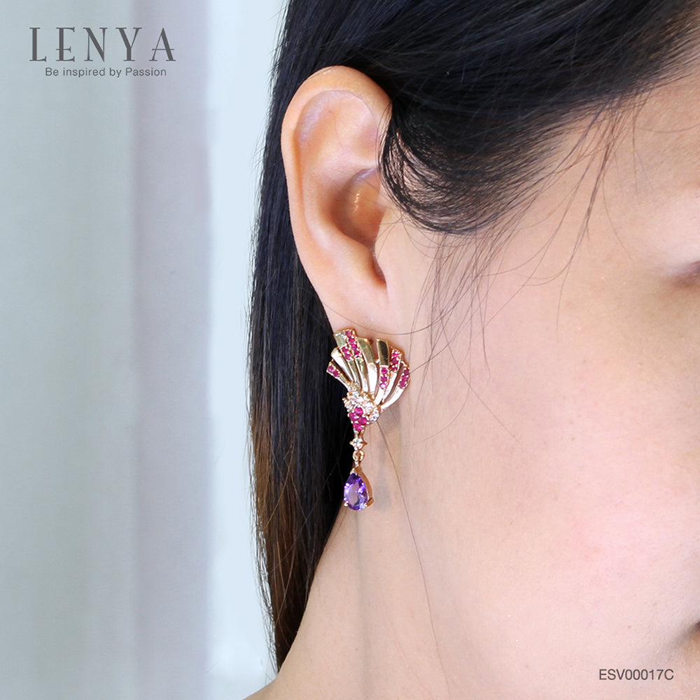 LENYA ต่างหูเงินแท้ ประดับพลอย อเมทิสต์ ทับทิม และ CZ