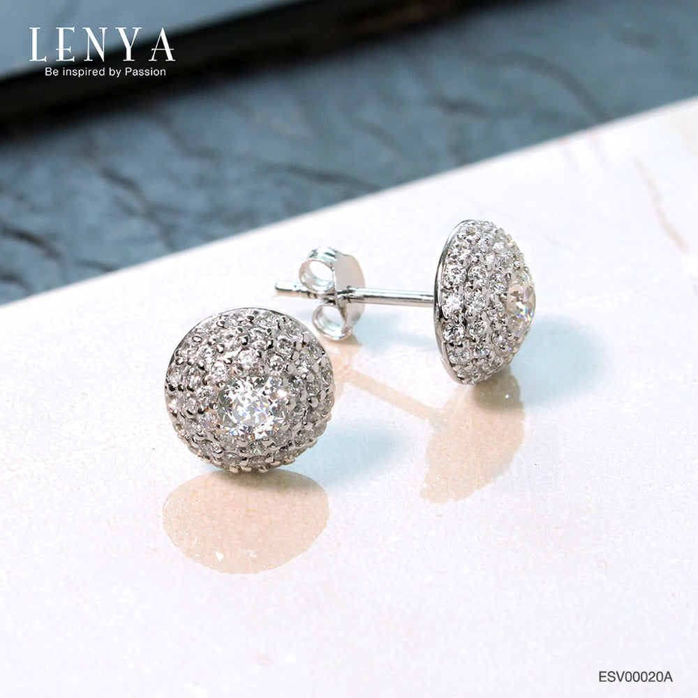 LENYA ต่างหู CZ DiamondLike ทรงกลมน่ารัก ขนาด 4 มิล บนตัวเรือนเงินแท้925 ชุบทองคำขาว
