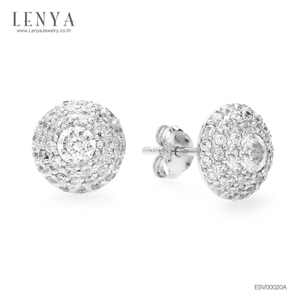 LENYA ต่างหู CZ DiamondLike ทรงกลมน่ารัก ขนาด 4 มิล บนตัวเรือนเงินแท้925 ชุบทองคำขาว