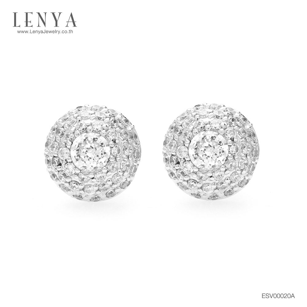LENYA ต่างหู CZ DiamondLike ทรงกลมน่ารัก ขนาด 4 มิล บนตัวเรือนเงินแท้925 ชุบทองคำขาว