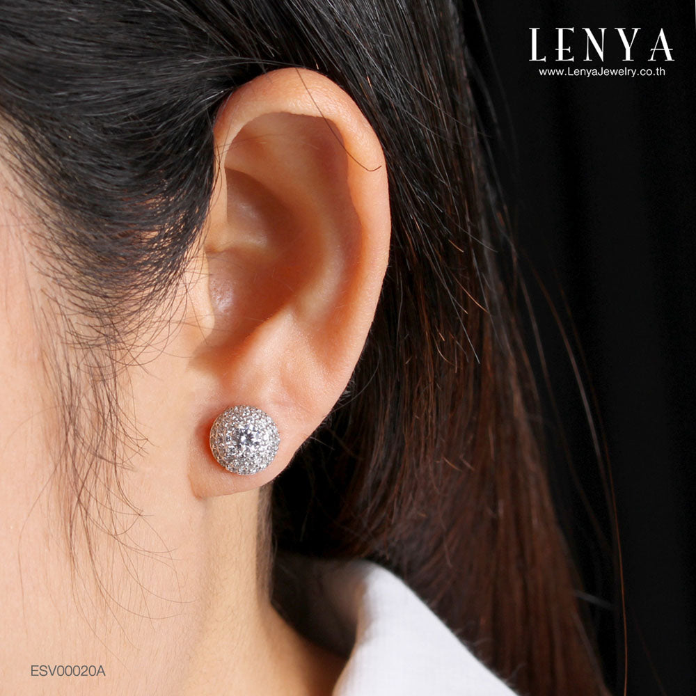 LENYA ต่างหู CZ DiamondLike ทรงกลมน่ารัก ขนาด 4 มิล บนตัวเรือนเงินแท้925 ชุบทองคำขาว