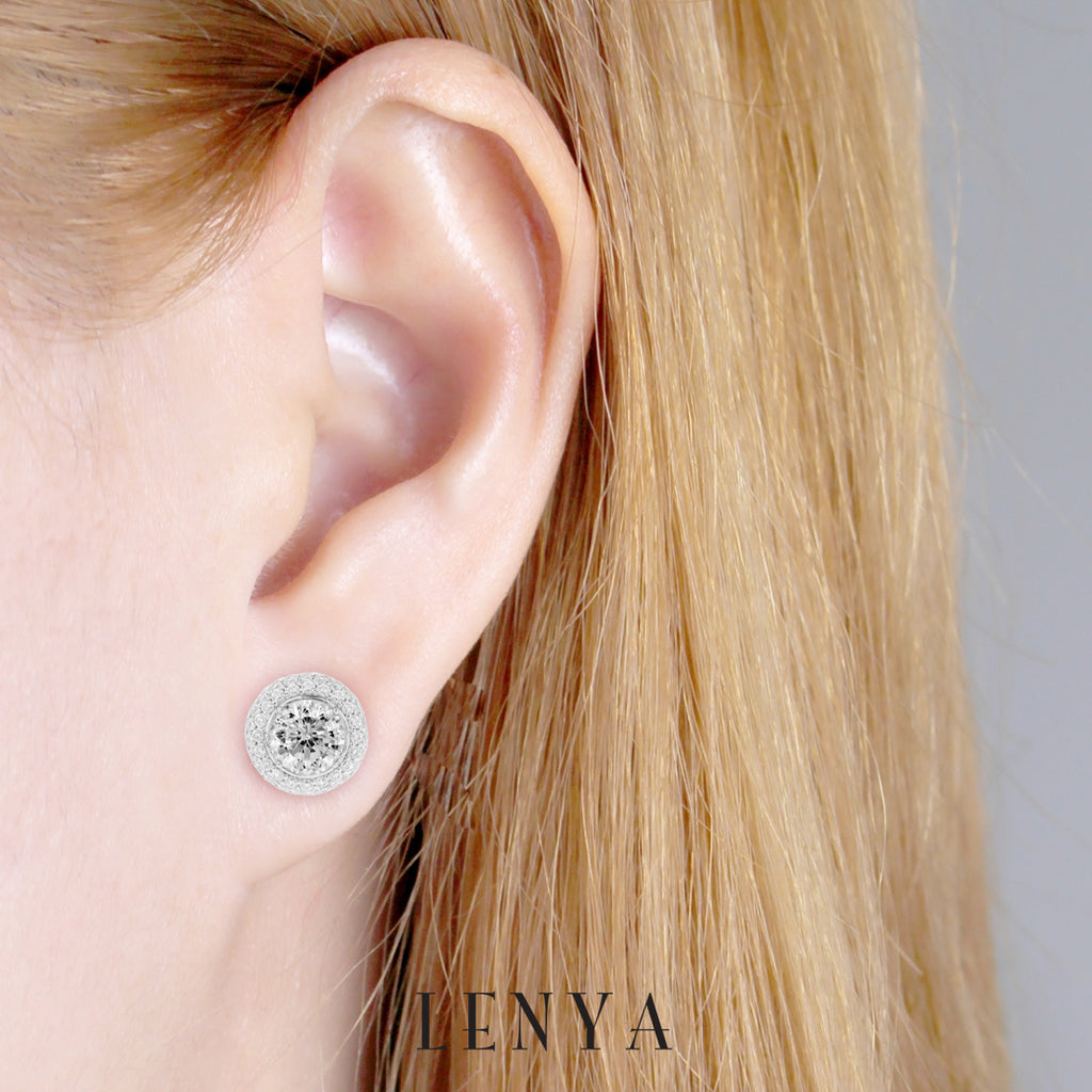 LENYA ต่างหู CZ จาก SWAROVSKI ทรงกลมน่ารัก ขนาด 4 มิล บนตัวเรือนเงินแท้925 ชุบทองคำขาว