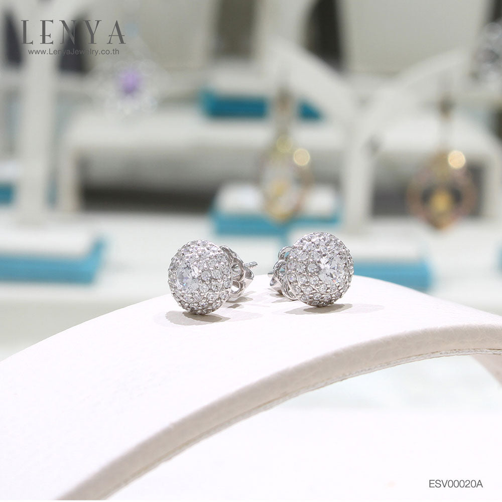 LENYA ต่างหู CZ จาก SWAROVSKI ทรงกลมน่ารัก ขนาด 4 มิล บนตัวเรือนเงินแท้925 ชุบทองคำขาว