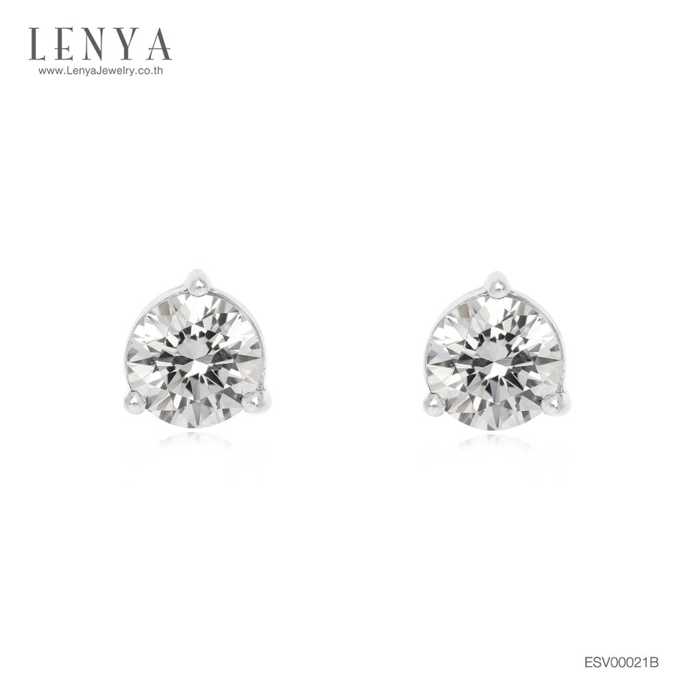 LENYA ต่างหู SWAROVSKI ZIRCONIA ทรงกลม ตัวเรือนเงินแท้ชุบทองคำขาวแท้