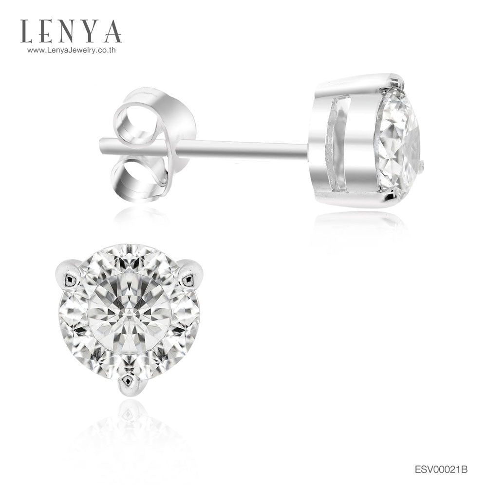 LENYA ต่างหู SWAROVSKI ZIRCONIA ทรงกลม ตัวเรือนเงินแท้ชุบทองคำขาวแท้