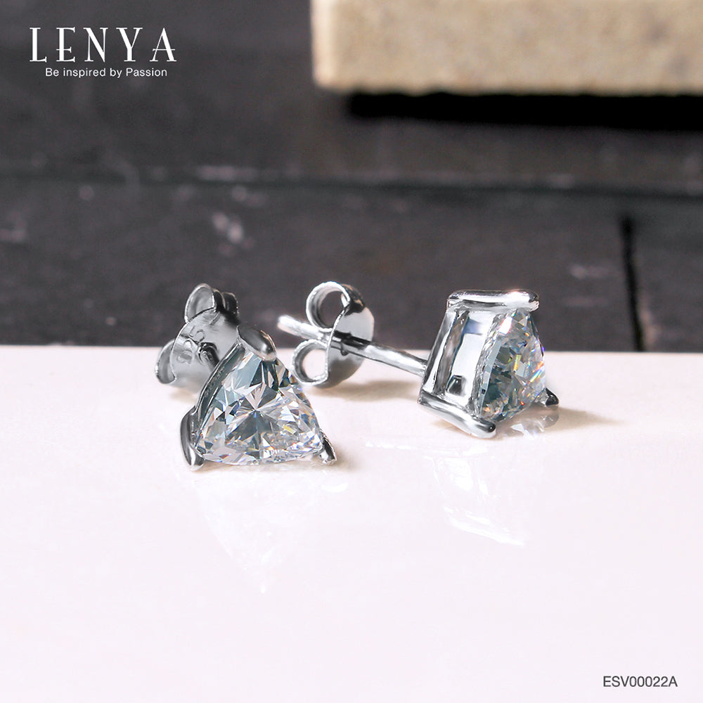LENYA ต่างหู CZ DiamondLike รูปทรงสามเหลี่ยม ขนาด 6 มิล บนตัวเรือนเงินแท้925 ชุบทองคำขาว