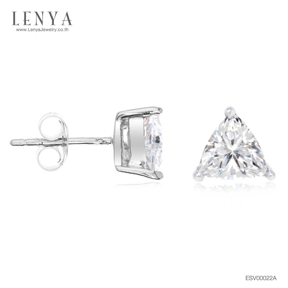 LENYA ต่างหู CZ DiamondLike รูปทรงสามเหลี่ยม ขนาด 6 มิล บนตัวเรือนเงินแท้925 ชุบทองคำขาว