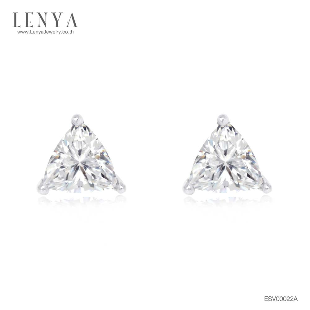 LENYA ต่างหู CZ DiamondLike รูปทรงสามเหลี่ยม ขนาด 6 มิล บนตัวเรือนเงินแท้925 ชุบทองคำขาว