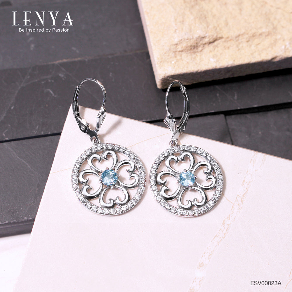 LENYA ต่างหูดีไซน์สวย ประดับพลอยบลูโทแพซ(Blue Topaz)และ คิวบิกเซอร์โคเนีย (Cubic Zirconia)