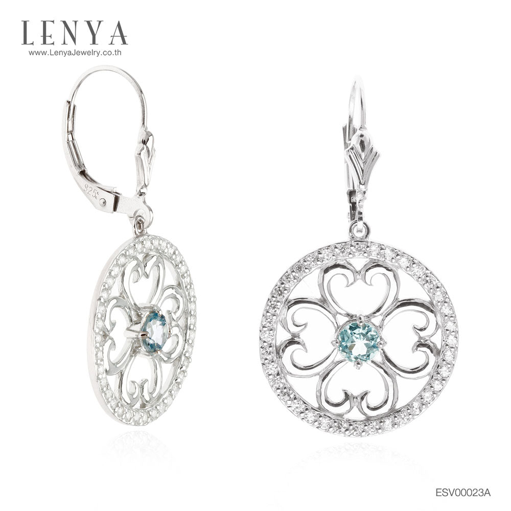 LENYA ต่างหูดีไซน์สวย ประดับพลอยบลูโทแพซ(Blue Topaz)และ คิวบิกเซอร์โคเนีย (Cubic Zirconia)