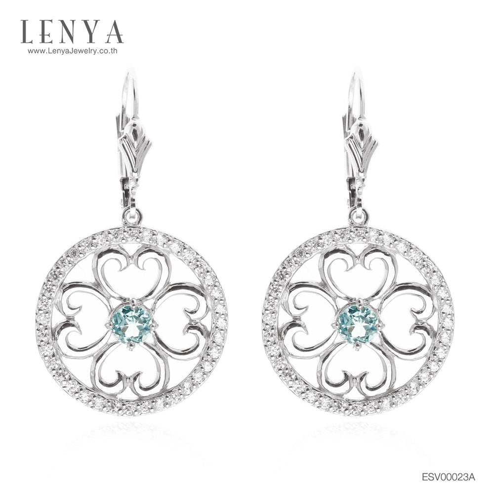 LENYA ต่างหูดีไซน์สวย ประดับพลอยบลูโทแพซ(Blue Topaz)และ คิวบิกเซอร์โคเนีย (Cubic Zirconia)