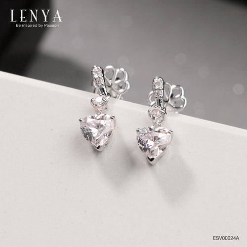 LENYA ต่างหู CZ DiamondLike สวยสง่ามีสไตล์ ขนาด 6 มิล บนตัวเรือนเงินแท้925 ชุบทองคำขาว