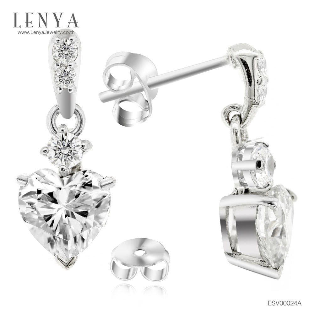 LENYA ต่างหู CZ DiamondLike สวยสง่ามีสไตล์ ขนาด 6 มิล บนตัวเรือนเงินแท้925 ชุบทองคำขาว