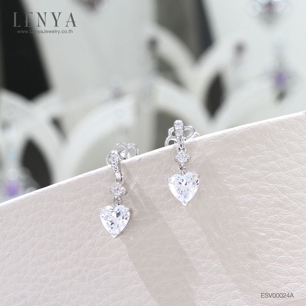 LENYA ต่างหู CZ DiamondLike สวยสง่ามีสไตล์ ขนาด 6 มิล บนตัวเรือนเงินแท้925 ชุบทองคำขาว
