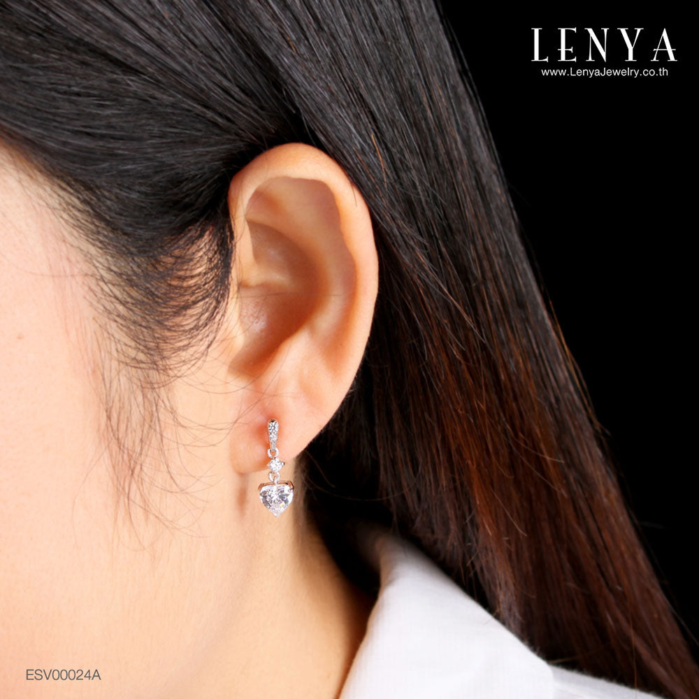 LENYA ต่างหู CZ DiamondLike สวยสง่ามีสไตล์ ขนาด 6 มิล บนตัวเรือนเงินแท้925 ชุบทองคำขาว