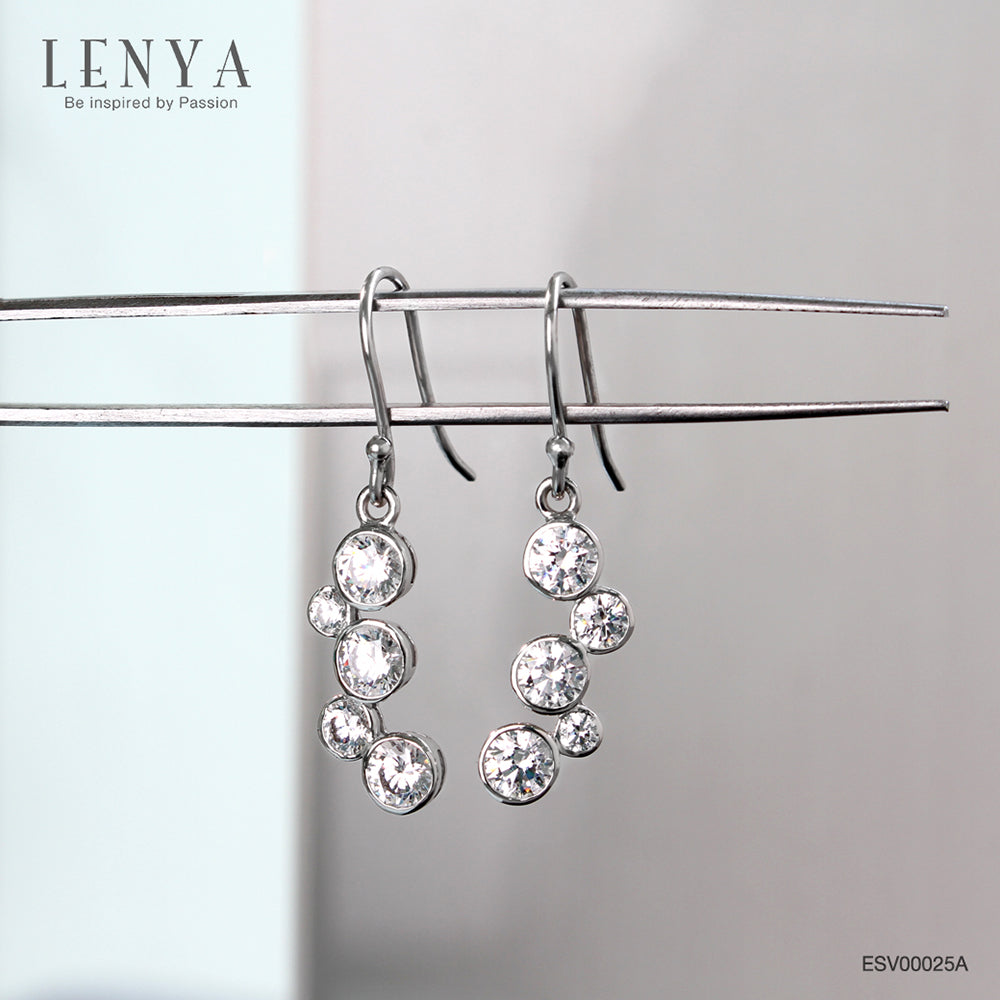 LENYA ต่างหู CZ จาก SWAROVSKI ใส่ได้ทุกวัน ดูหรูหรา ขนาด 5 มิล ตัวเรือนเงินแท้925 ชุบทองคำขาว