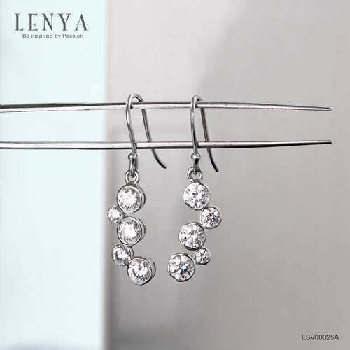 LENYA ต่างหู CZ จาก SWAROVSKI ใส่ได้ทุกวัน ดูหรูหรา ขนาด 5 มิล ตัวเรือนเงินแท้925 ชุบทองคำขาว