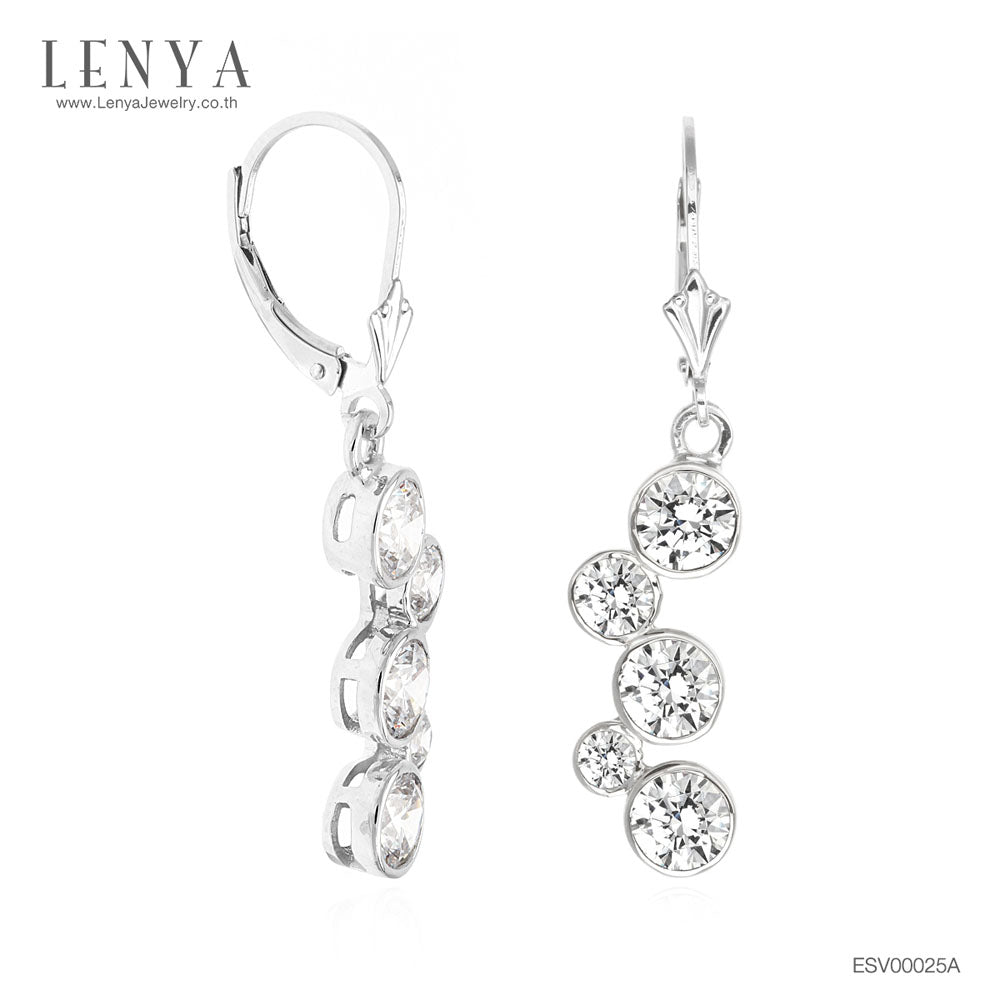 LENYA ต่างหู CZ จาก SWAROVSKI ใส่ได้ทุกวัน ดูหรูหรา ขนาด 5 มิล ตัวเรือนเงินแท้925 ชุบทองคำขาว