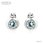 LENYA ต่างหูพลอยบลูโทแพซ เสริมความมั่นใจ ชัดเจน ปัญญา ขนาด 6 มิล ตัวเรือนเงินแท้925 ชุบทองคำขาว