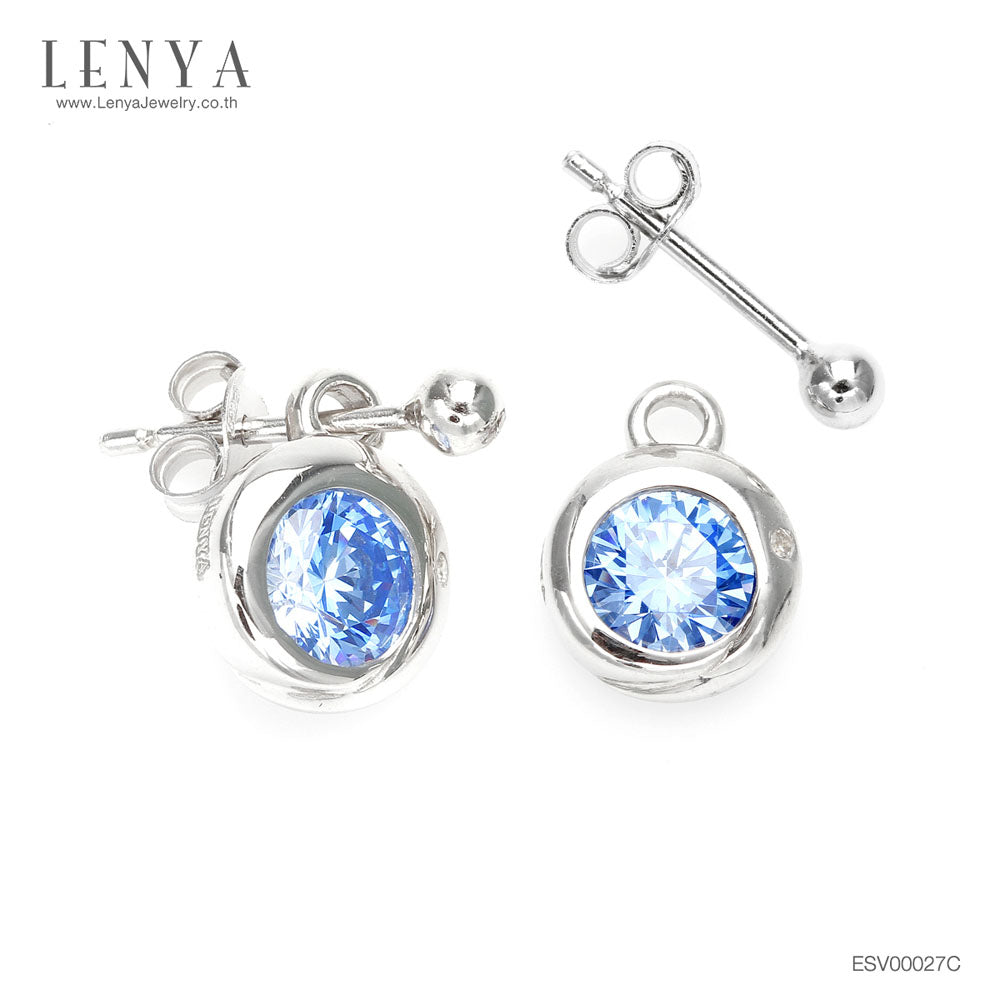 LENYA ต่างหู LENYA ETERNAL ประดับ SWAROVSKI ZIRCONIA สีฟ้าสวยงาม ตัวเรือนเงินแท้ชุบทองขาว