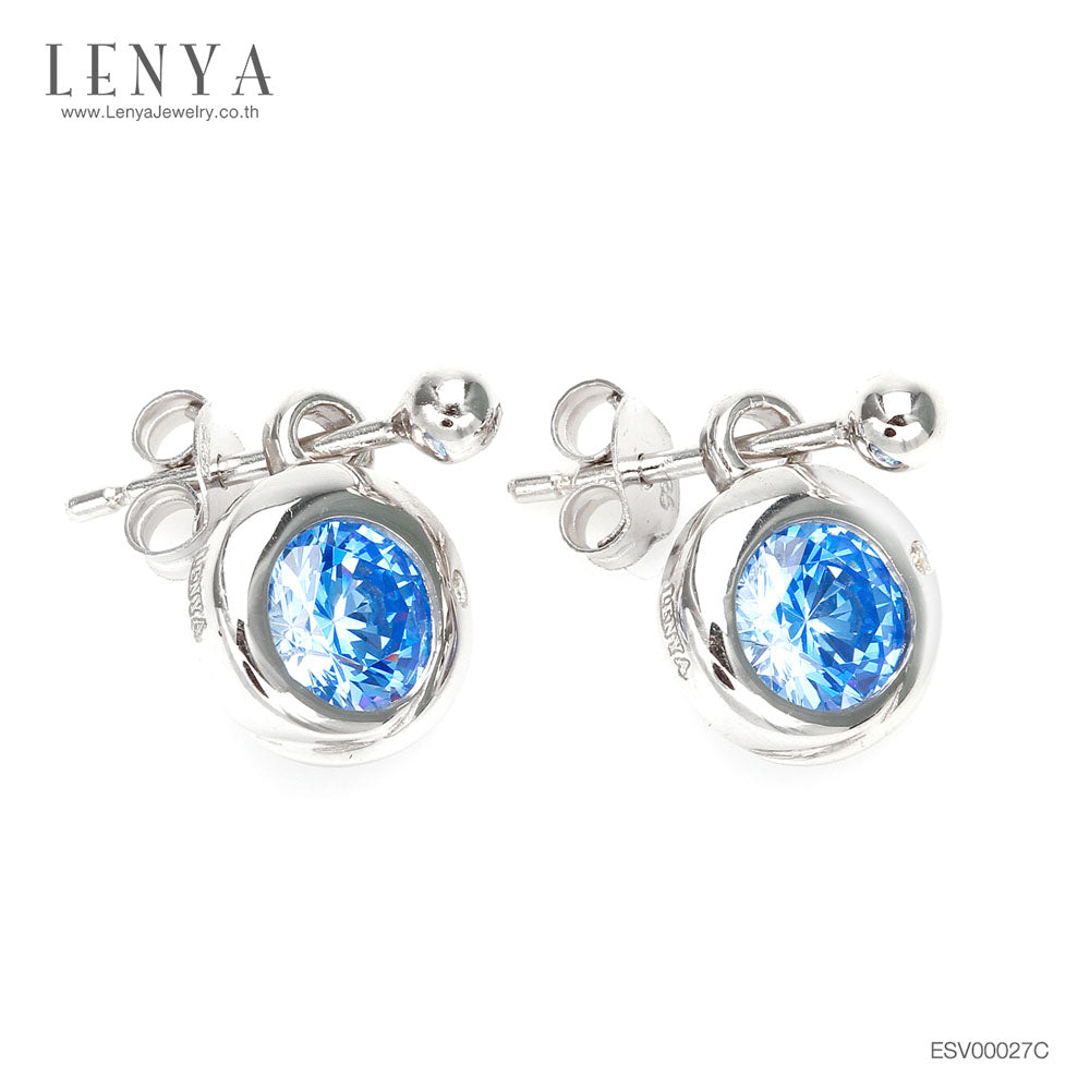 LENYA ต่างหู LENYA ETERNAL ประดับ SWAROVSKI ZIRCONIA สีฟ้าสวยงาม ตัวเรือนเงินแท้ชุบทองขาว
