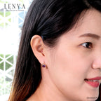 LENYA ต่างหูพลอยอะเมทิสต์ (Amethyst) สีม่วง ตัวเรือนเงินแท้ชุบสีพิ้งค์โกลด