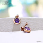 LENYA ต่างหูพลอยอะเมทิสต์ (Amethyst) สีม่วง ตัวเรือนเงินแท้ชุบสีพิ้งค์โกลด
