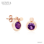 LENYA ต่างหูพลอยอะเมทิสต์ (Amethyst) สีม่วง ตัวเรือนเงินแท้ชุบสีพิ้งค์โกลด