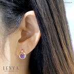 LENYA ต่างหูพลอยอะเมทิสต์ (Amethyst) สีม่วง ตัวเรือนเงินแท้ชุบสีพิ้งค์โกลด