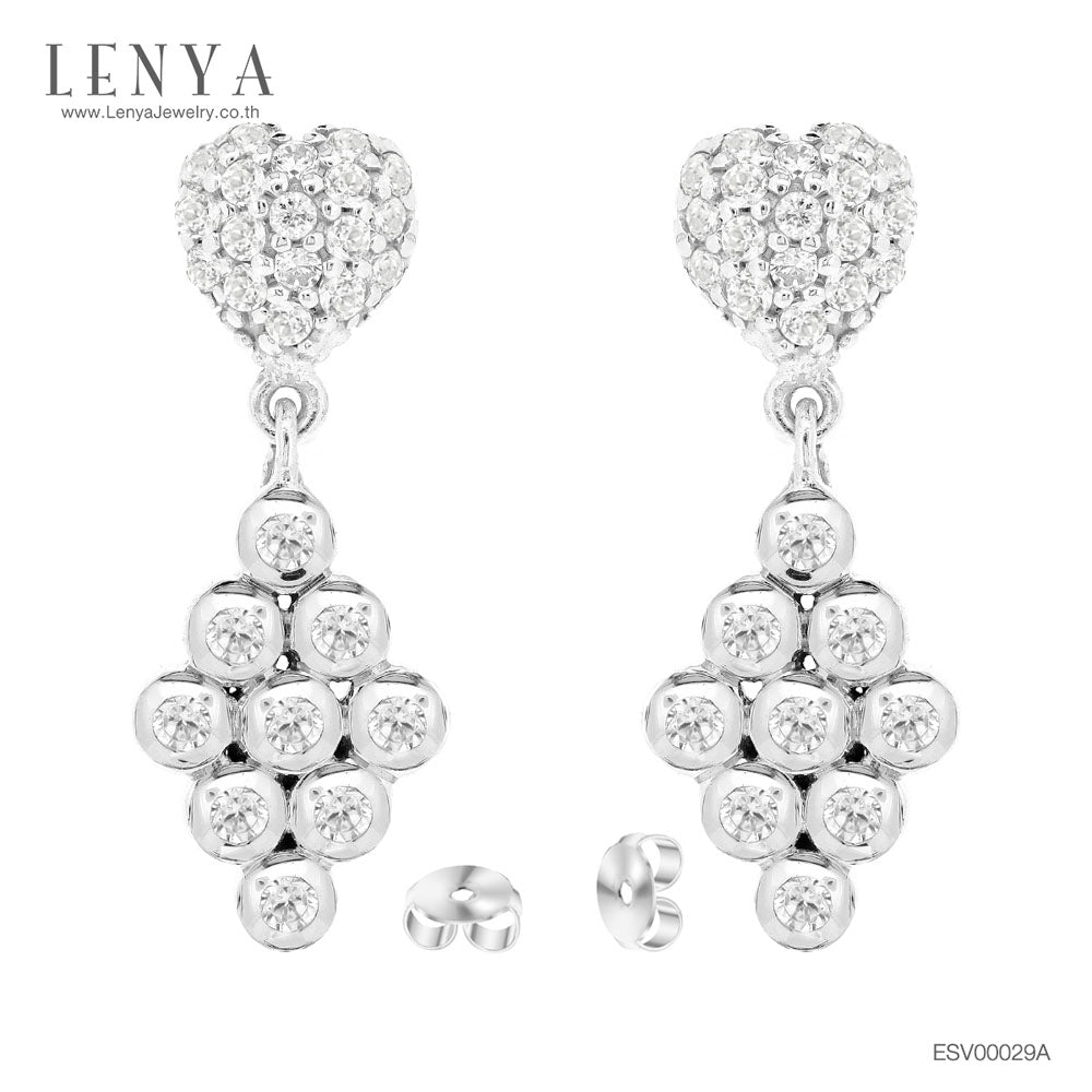 LENYA ต่างหูเพชร DiamondLike ดีไซน์เก๋ ทันสมัยรูปหัวใจ ด้วยลวดลายกราฟฟิค บนตัวเรือนเงินแท้ชุบทองคำขาว