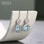 LENYA ต่างหูพลอยบลูโทแพซ เสริมความมั่นใจ ชัดเจน ปัญญา ขนาด 8 มิล ตัวเรือนเงินแท้925 ชุบทองคำขาว