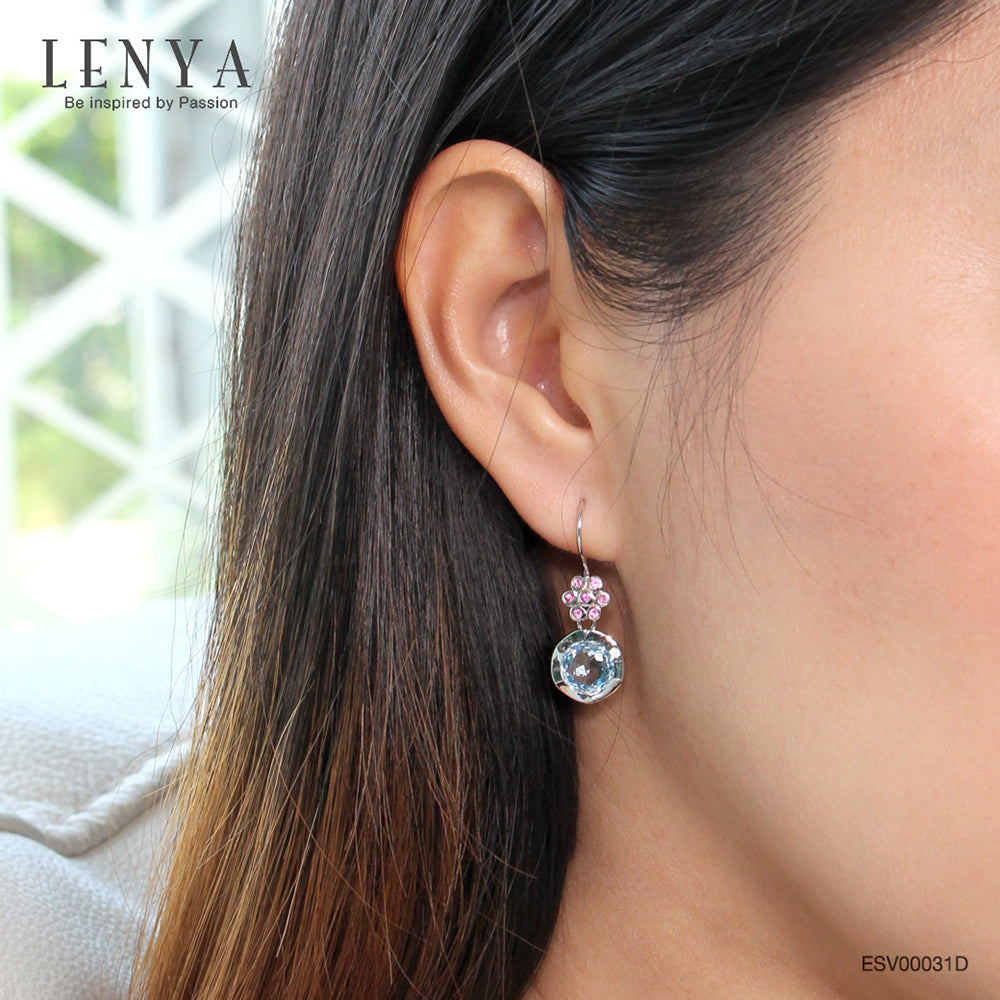 LENYA ต่างหูพลอยบลูโทแพซ เสริมความมั่นใจ ชัดเจน ปัญญา ขนาด 8 มิล ตัวเรือนเงินแท้925 ชุบทองคำขาว