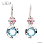 LENYA ต่างหูพลอยบลูโทแพซ เสริมความมั่นใจ ชัดเจน ปัญญา ขนาด 8 มิล ตัวเรือนเงินแท้925 ชุบทองคำขาว